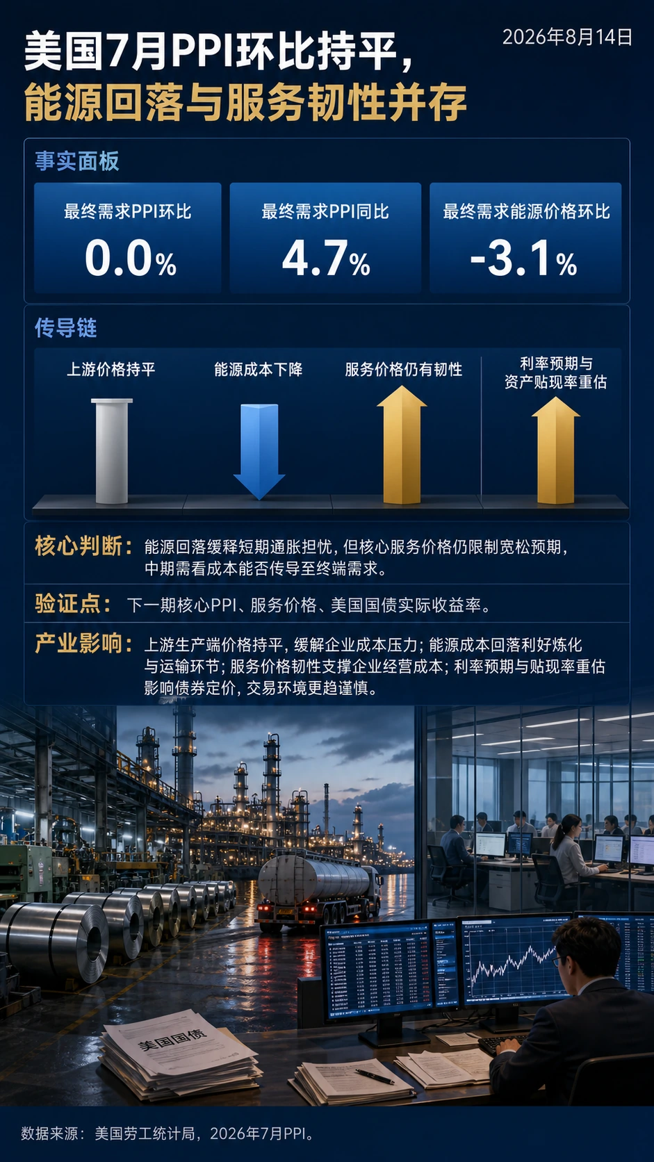 美国7月PPI环比持平:能源回落与服务韧性并存一图流分析